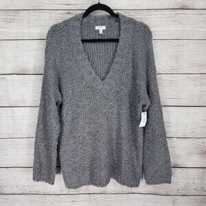 NEW Susina L V-neck Pullover Sweater Boucle Knit in Gray